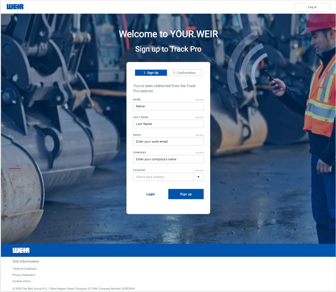 Sign-up screen for YOUR.WEIR over an industrial site photo